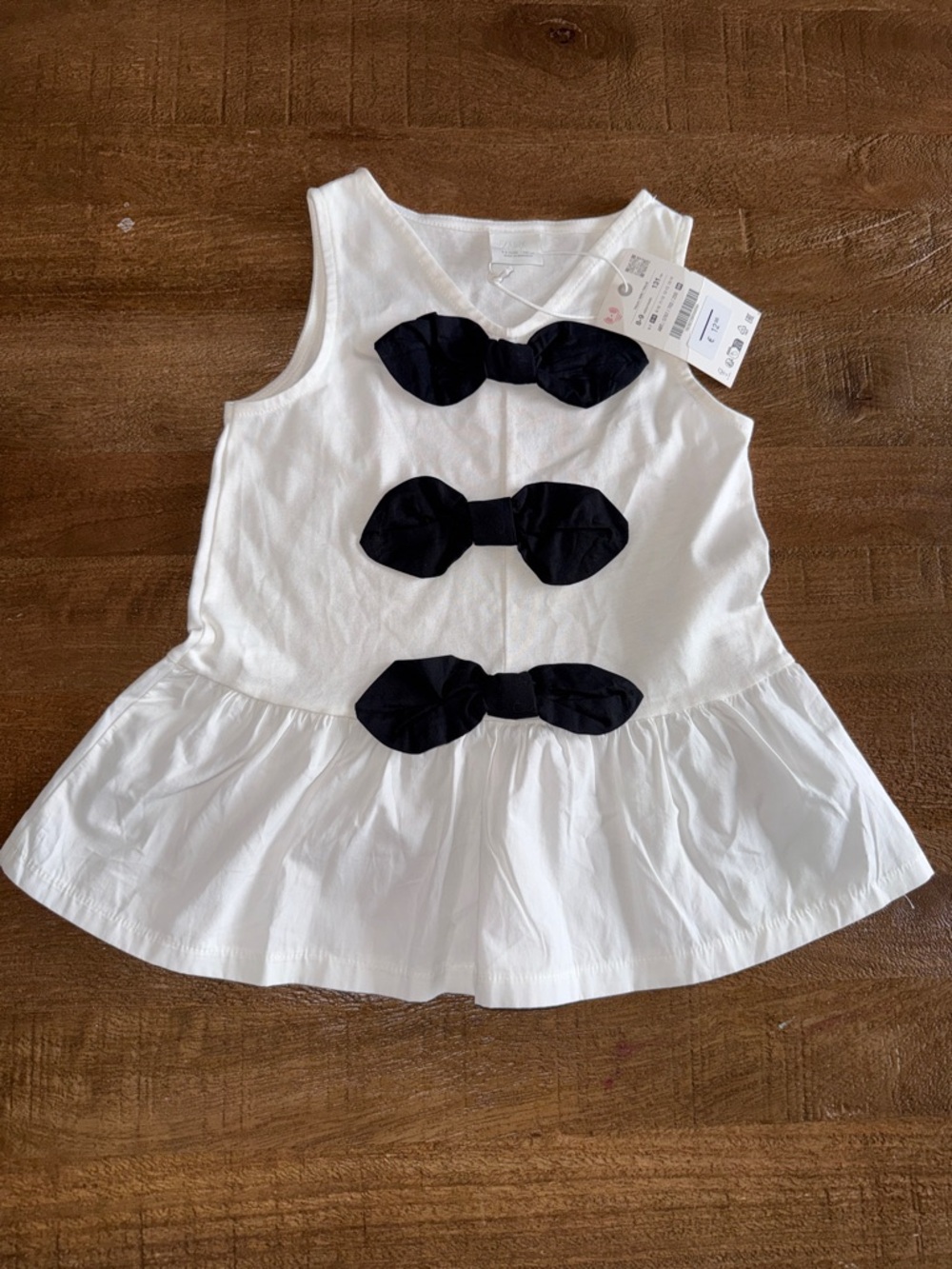 Zara White Tank Top with Black Bow Detail